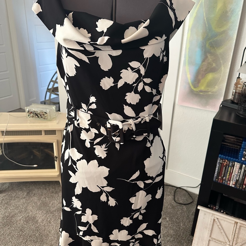 Black and white belted dress - new with tags